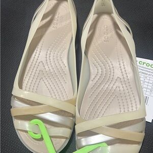 CROCS Cream and Silver Sandals with Comfort Footbed